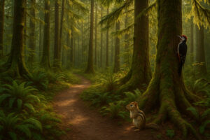 Bald eagle perched near the shoreline showing wildlife near Port Ludlow in a natural coastal setting