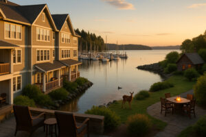 Bald eagle perched near the shoreline showing wildlife near Port Ludlow in a natural coastal setting