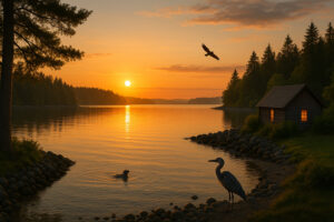 Bald eagle perched near the shoreline showing wildlife near Port Ludlow in a natural coastal setting