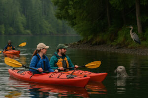 Bald eagle perched near the shoreline showing wildlife near Port Ludlow in a natural coastal setting