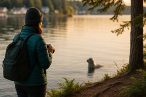 Bald eagle perched near the shoreline showing wildlife near Port Ludlow in a natural coastal setting