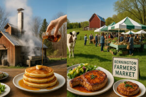 Cloudy morning sky showing changing weather North Bennington VT over small town rooftops