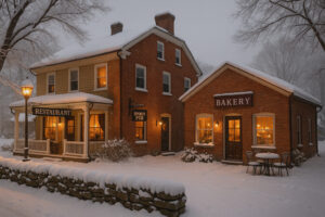 Cloudy morning sky showing changing weather North Bennington VT over small town rooftops