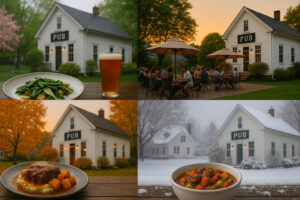 Cloudy morning sky showing changing weather North Bennington VT over small town rooftops