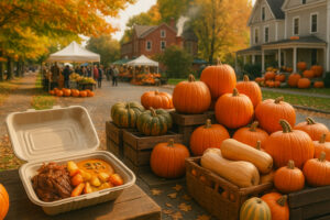 Overcast sky and quiet street scene showing changing north bennington weather in early morning