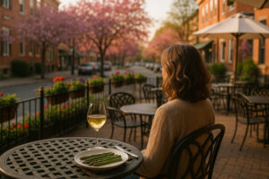 Overcast sky and quiet street scene showing changing north bennington weather in early morning