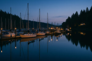 Sunrise over the marina and mountains highlighting photography spots port ludlow along the peaceful waterfront