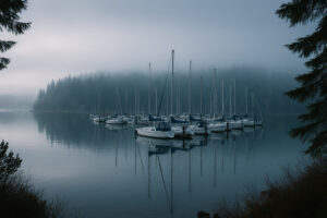 Sunrise over the marina and mountains highlighting photography spots port ludlow along the peaceful waterfront