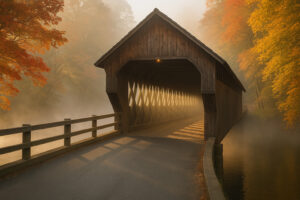 Scenic village green, shops, and historic buildings showing things to do in Woodstock Vermont on a sunny day