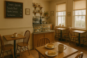 Exterior view of Worthy Kitchen Woodstock Vermont with outdoor seating and rustic village atmosphere