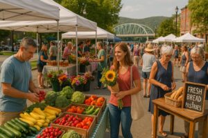 Outdoor dining scene along the river showing best places to eat in Bellows Falls with cozy cafés and local restaurants