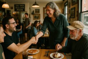 Outdoor dining scene along the river showing best places to eat in Bellows Falls with cozy cafés and local restaurants
