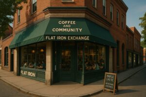 Outdoor dining scene along the river showing best places to eat in Bellows Falls with cozy cafés and local restaurants