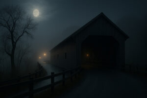 Scenic hillside and historic buildings overlooking the river in Rockingham VT on a clear day