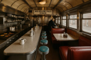 Outdoor dining scene along the river showing best places to eat in Bellows Falls with cozy cafés and local restaurants