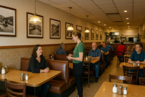 Exterior view of Athens Pizza Bellows Falls with welcoming storefront and local dining atmosphere