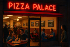 Exterior view of Athens Pizza Bellows Falls with welcoming storefront and local dining atmosphere