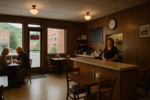Exterior view of Athens Pizza Bellows Falls with welcoming storefront and local dining atmosphere