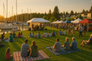 Sunny marina view and blooming coastal trails showing the best time to visit Port Ludlow during its vibrant spring and summer seasons.