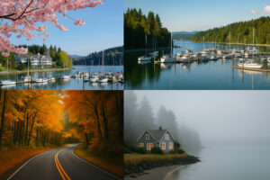 Waterfront view of the marina and the Inn at Port Ludlow, one of the best hotels in Port Ludlow, Washington.