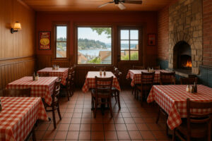 Waterfront dining scene showcasing fresh seafood and local cuisine at popular restaurants in Port Ludlow, Washington.