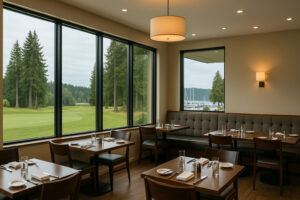 Waterfront dining scene showcasing fresh seafood and local cuisine at popular restaurants in Port Ludlow, Washington.