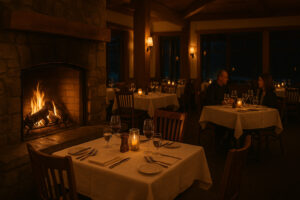 Waterfront dining scene showcasing fresh seafood and local cuisine at popular restaurants in Port Ludlow, Washington.
