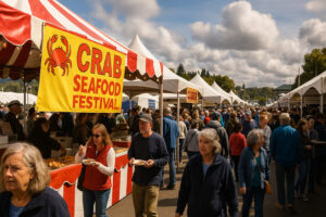Waterfront dining scene showcasing fresh seafood and local cuisine at popular restaurants in Port Ludlow, Washington.