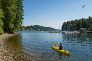 Hikers, kayakers, and nature lovers exploring forests, trails, and beaches during outdoor adventures in Port Ludlow, Washington.