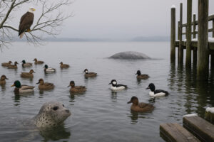 Sunny marina view and blooming coastal trails showing the best time to visit Port Ludlow during its vibrant spring and summer seasons.