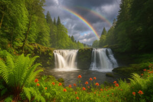 Sunny marina view and blooming coastal trails showing the best time to visit Port Ludlow during its vibrant spring and summer seasons.
