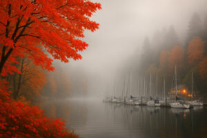 Sunny marina view and blooming coastal trails showing the best time to visit Port Ludlow during its vibrant spring and summer seasons.