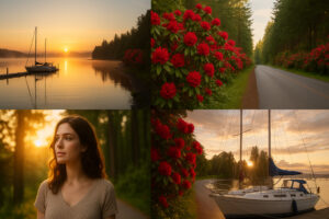 Sunny marina view and blooming coastal trails showing the best time to visit Port Ludlow during its vibrant spring and summer seasons.