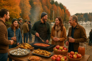 Sunny marina view and blooming coastal trails showing the best time to visit Port Ludlow during its vibrant spring and summer seasons.