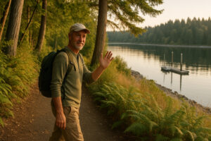 Sunny marina view and blooming coastal trails showing the best time to visit Port Ludlow during its vibrant spring and summer seasons.