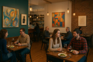 Cozy caf&eacute; setting with locals enjoying hearty meals and farm-to-table dishes at the best local eats in North Bennington.