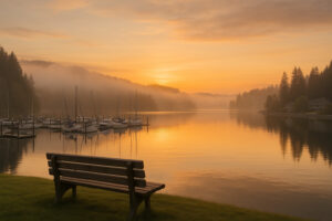 Secluded cascade flowing through mossy rocks and forest greenery, one of the hidden waterfalls near Port Ludlow, Washington.
