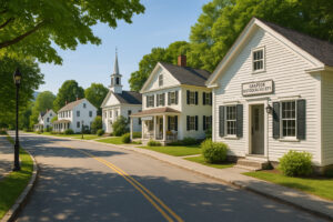 Scenic view of Grafton, Vermont with historic village buildings and autumn foliage &mdash; perfect for a Grafton Vermont travel guide.