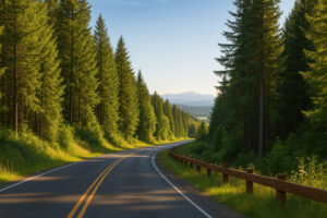 Scenic coastal road and forested landscape perfect for exploring scenic day trips from Port Ludlow, Washington.