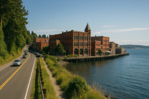 Scenic coastal road and forested landscape perfect for exploring scenic day trips from Port Ludlow, Washington.