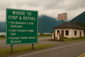 Scenic coastal road and forested landscape perfect for exploring scenic day trips from Port Ludlow, Washington.