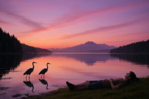 Golfers enjoying a sunny afternoon at Port Ludlow Golf and Recreation with forested hills and marina views in the background.