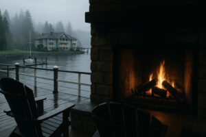 Golfers enjoying a sunny afternoon at Port Ludlow Golf and Recreation with forested hills and marina views in the background.