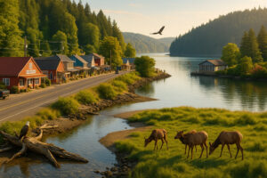 Scenic coastal road and forested landscape perfect for exploring scenic day trips from Port Ludlow, Washington.