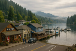Scenic coastal road and forested landscape perfect for exploring scenic day trips from Port Ludlow, Washington.