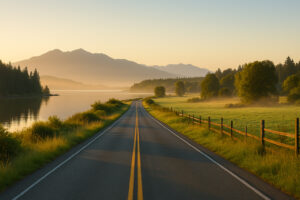 Scenic coastal road and forested landscape perfect for exploring scenic day trips from Port Ludlow, Washington.