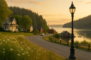 Scenic coastal road and forested landscape perfect for exploring scenic day trips from Port Ludlow, Washington.