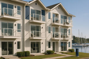 Waterfront view of the marina and the Inn at Port Ludlow, one of the best hotels in Port Ludlow, Washington.