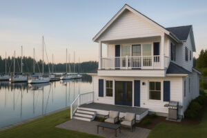 Waterfront view of the marina and the Inn at Port Ludlow, one of the best hotels in Port Ludlow, Washington.
