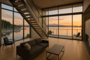 Waterfront view of the marina and the Inn at Port Ludlow, one of the best hotels in Port Ludlow, Washington.